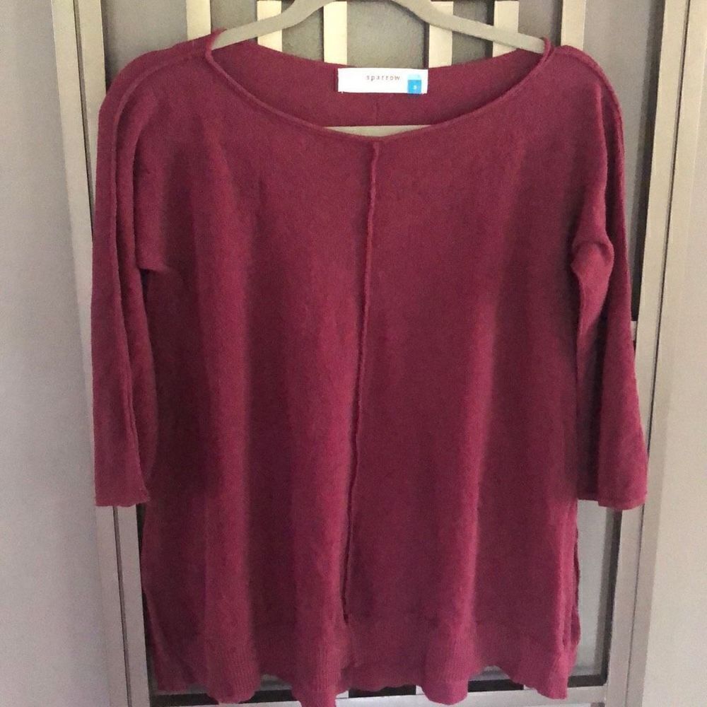 Sparrow Anthropologie Burgundy light knit sweater oversize trapeze bottom size s